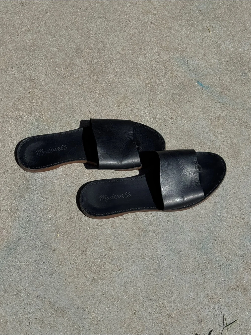 Madewell Black Leather Slide Sandals 6.5
